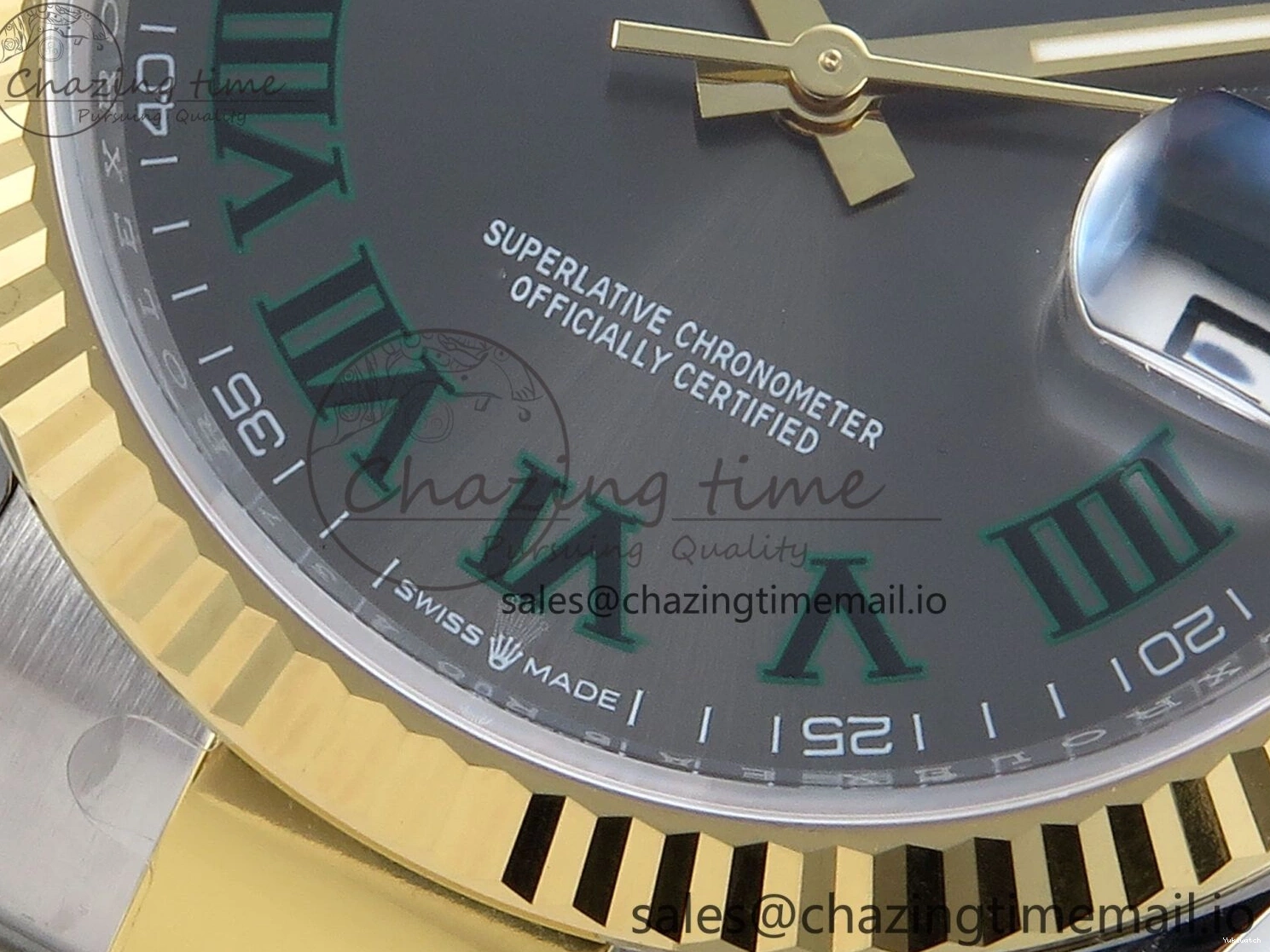 A3235 on Edition 36 126233 YG EWEF Marker Best DateJust Green Gray Bracelet Roman Dial Oyster SS 0212